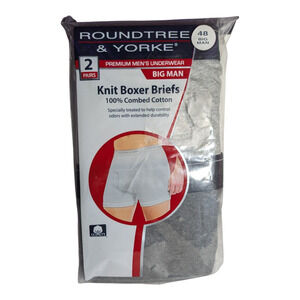 Roundtree Yorke-Big Man-Size 48 -Knit Boxer Briefs-2 pack- Dk Grey &  LtGrey NWT